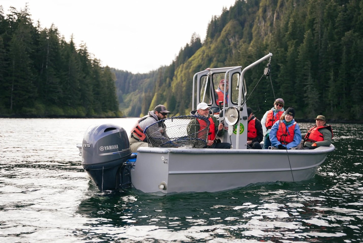 Passengers board one of our skiffs to go crabbing and possibly contribute to the night’s dinner